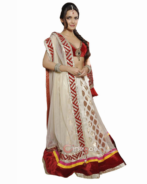 Bollywood Off White/Red Color Lehenga