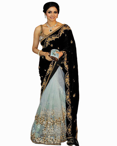 Bollywood Shree Devi Sea Green/Black Color Saree
