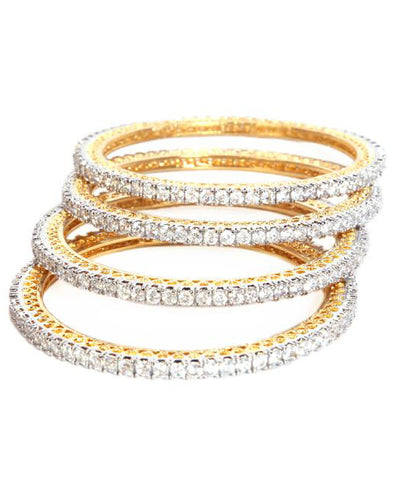 Designer Four Pair Silver Stones Bangles Set