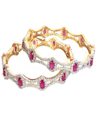 Designer Silver/pink Stones Bangles Set