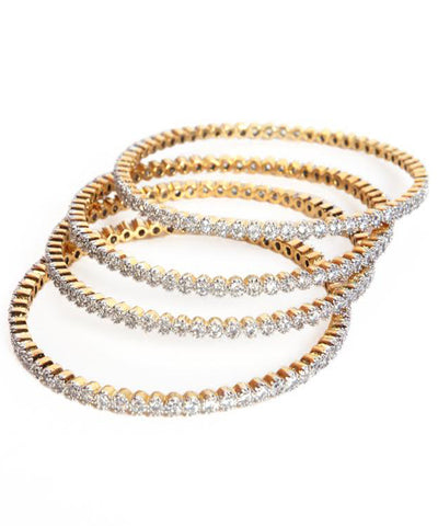 Designer Silver Stones Four Pair Bangles Set