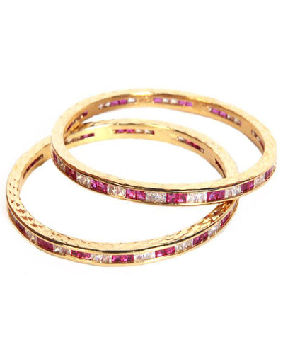 Designer Silver/Magenta Bangles Set