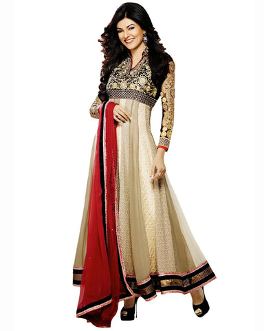 Beige/Cream Color Anarkali Churidar Suit