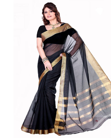 Black Color Cotton Chanderi Saree