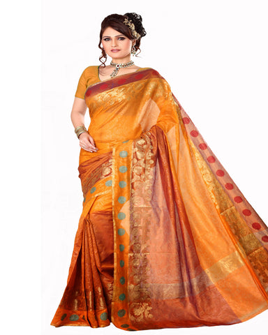 Golden Yellow Color Cotton Chanderi Saree