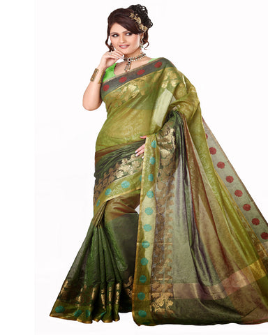 Mehendi Green Color Cotton Chanderi Saree