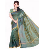 Olive/Blue Shaded Color Cotton Chanderi Saree