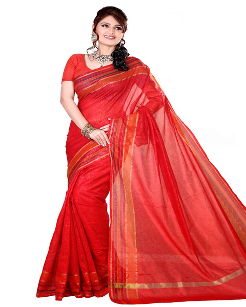 Red Color Cotton Chanderi Saree
