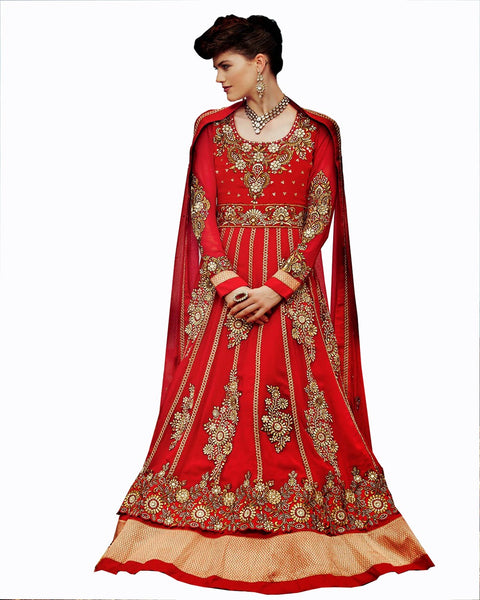 Ethnic Designer Red Color Long Length Suit