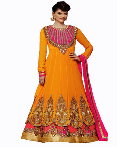 Ethnic Designer Gold Yellow Color Long Length Suit