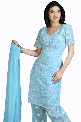 Light Blue Color Chikankari Cotton Suit