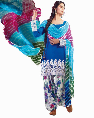 Blue Color Cotton Patiala Suit