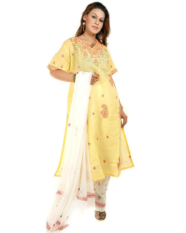 Yellow/White Color Chikankari Salwar Suit
