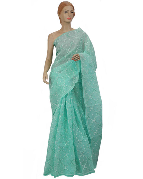 Light Green Color Chikan Embroidered Saree