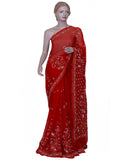 Red Color Chikan Embroidered Saree