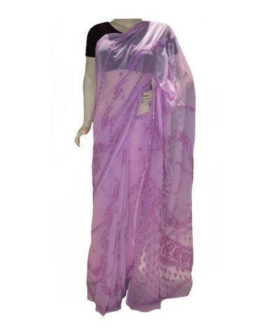 Purple Color Chikan Embroidered Saree