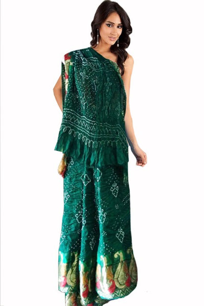 Deep Green Color Bandhni Saree