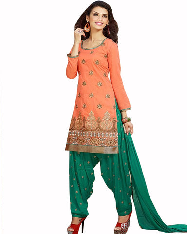 Peach/Green Color Patiala Suit