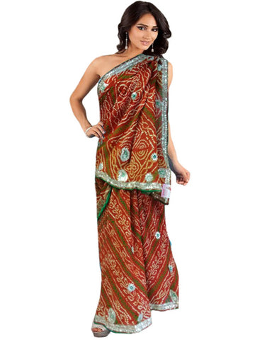 Red Color Gota Patti With Bandhni Print Saree