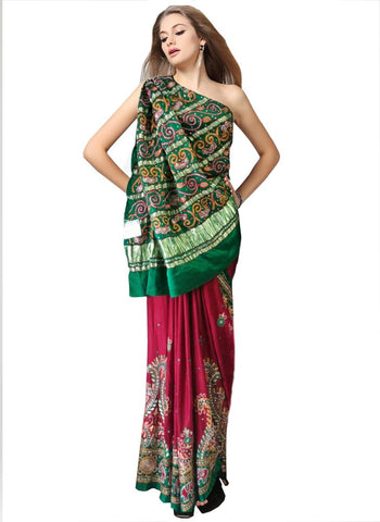 Green/Red Color Gharchola Saree
