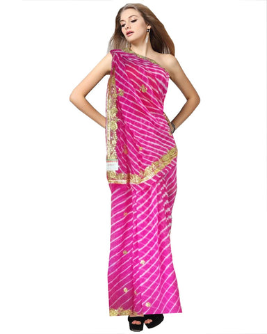 Pink Color Gota Patti With Leheria Print Saree