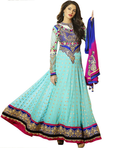 Designer Cyan Blue Color Heavy Anarkali Suit