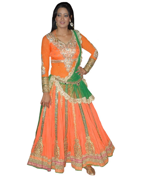 Bollywood Celebrity in Orange Color Lehenga