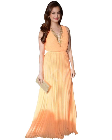 Bollywood Diya Mirza in Peach Long Dress