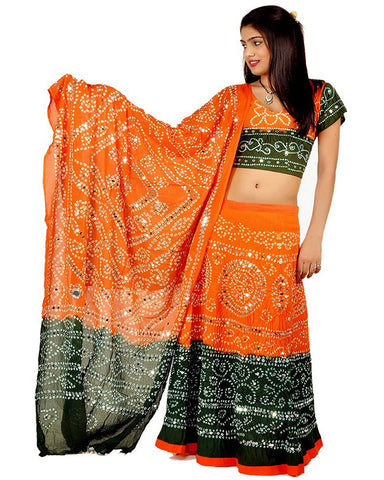 Orange/Mehandi Color Bandhej Chania Choli