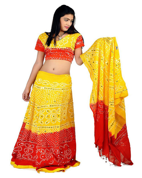 Yellow/Red Color Bandhej Chania Choli