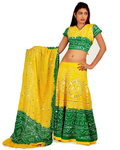 Yellow/Green Color Bandhej Chania Choli