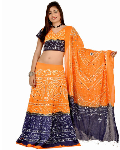Orange/Blue Color Bandhej Chania Choli
