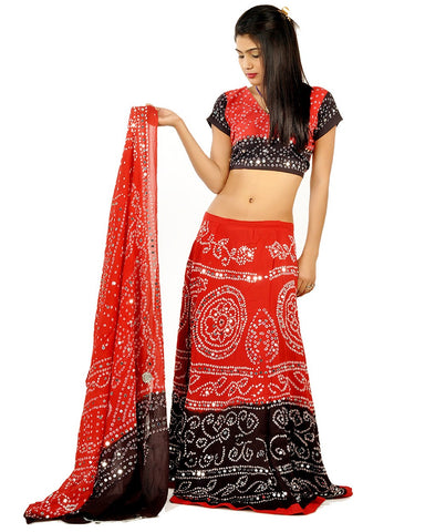Red/Brown Color Bandhej Chania Choli
