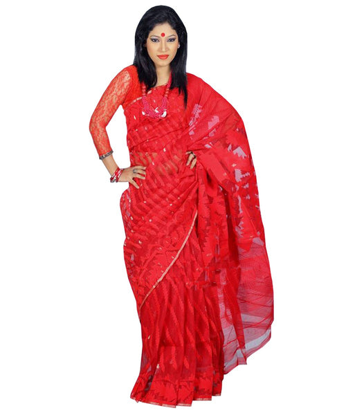 Traditional Red Jamdani Saree