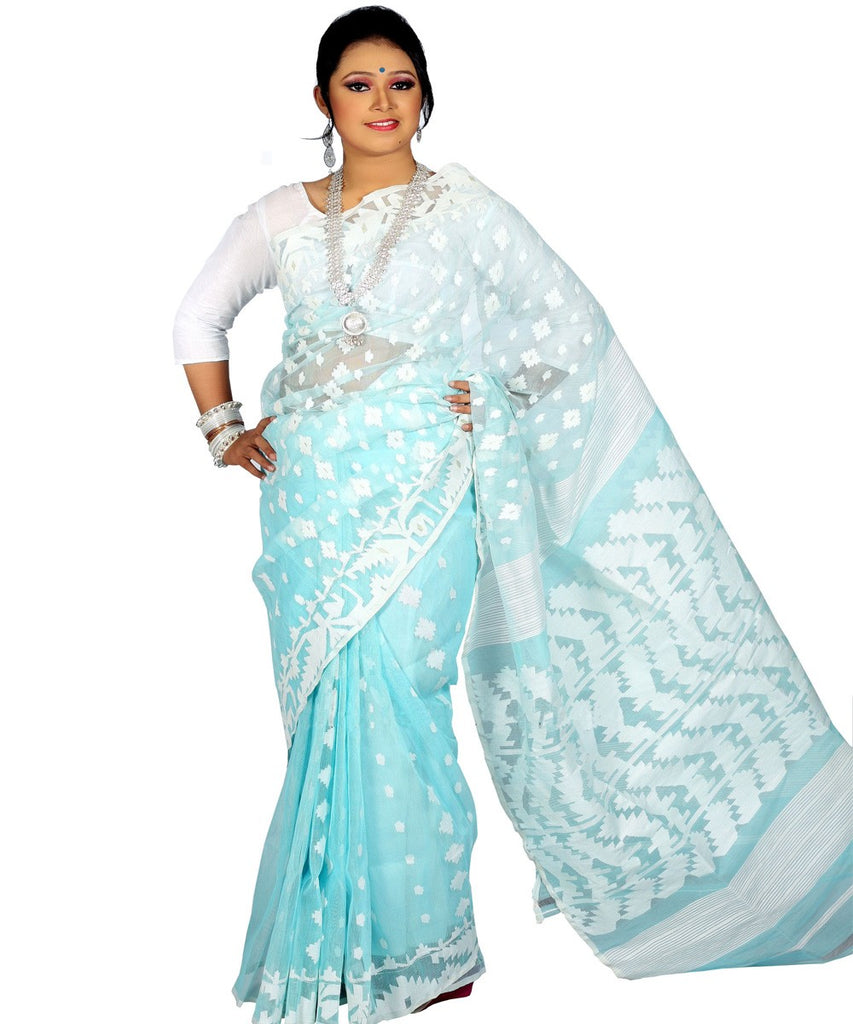 Sky Blue Cotton Jamdani Saree – RoopKotha – Best Saree in Bangladesh