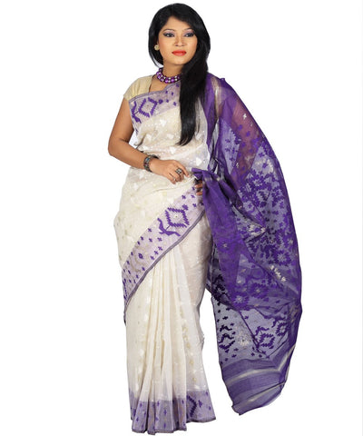 Traditional Off White/Purple Jamdani Saree
