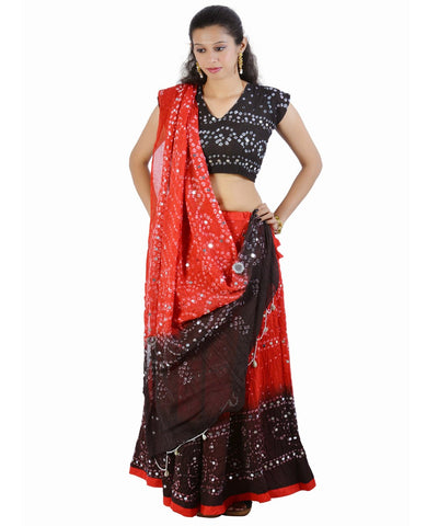 Red/Black Bandhej Chania Choli