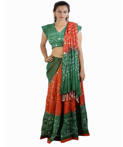 Red/Green Bandhej Chania Choli