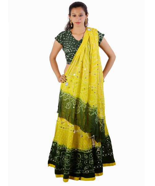 Yellow/Green Bandhej Chania Choli