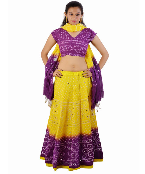 Yellow/Purple Bandhej Chania Choli