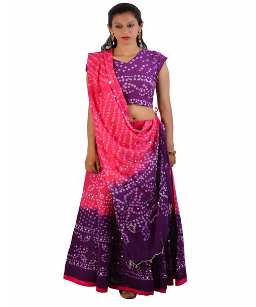Pink/Purple Bandhej Chania Choli