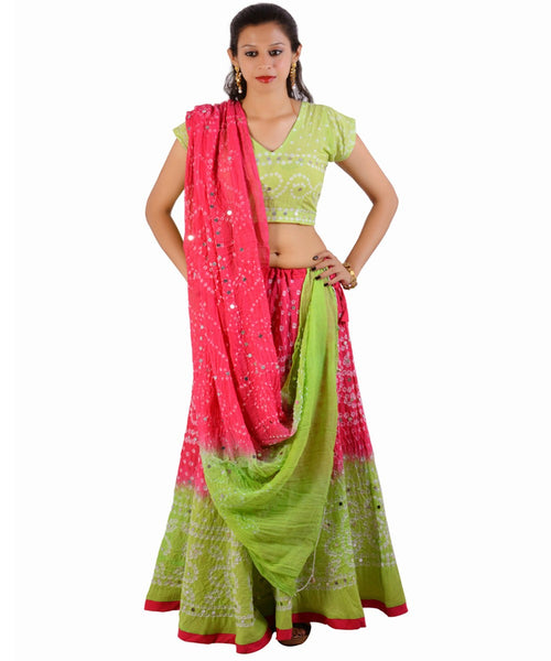Pink/Green Bandhej Chania Choli