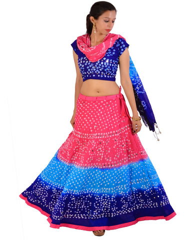 Pink/Blue Bandhej Chania Choli