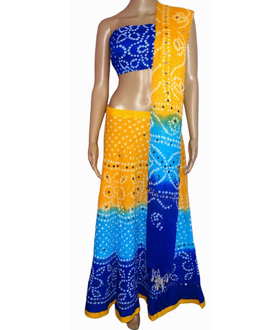 Yellow/Blue Bandhej Chania Choli