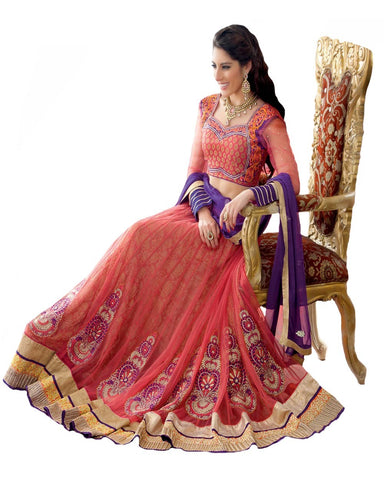 Carrot Color Net Lehenga