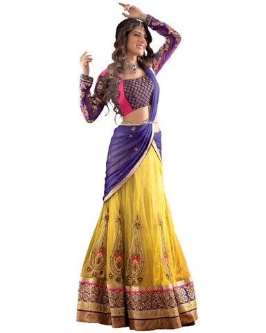Yellow Color Net Lehenga