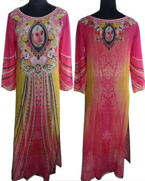 Yellow/Pink Color Digital Print Kurti Cum Salwar Suit