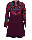 Woolen Plum Color With Floral Embroidery Kurti