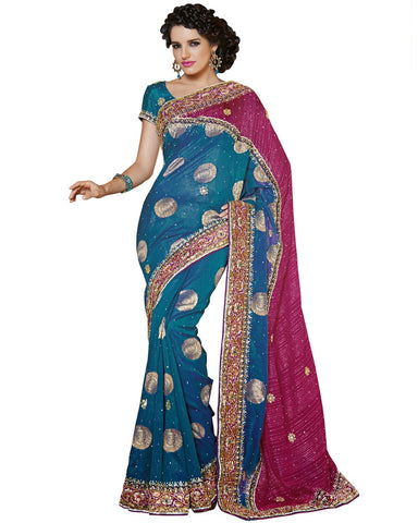 Heavy Blue/Pink Saree