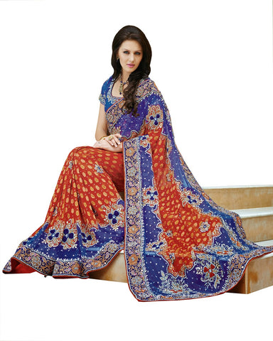 Heavy Orange/Blue Saree